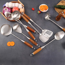 Load image into Gallery viewer, Gifting Delight: Premium 8-Piece Stainless Steel &amp; Wood Utensils Kitchen Set