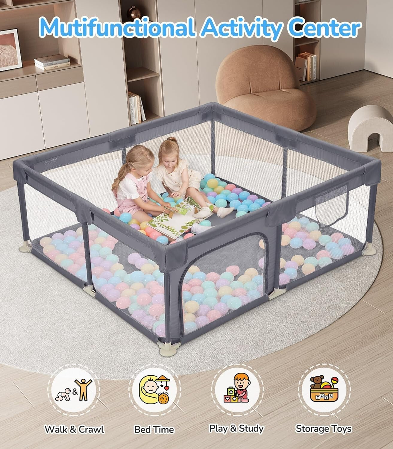 52"x52" Spacious Baby Playpen - Safe Anti-Fall Indoor & Outdoor Activity Center