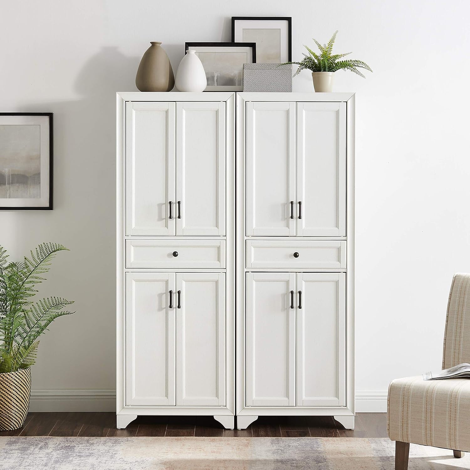 Charming 2-Piece Pantry Storage Duo with Adjustable Shelves in Distressed White