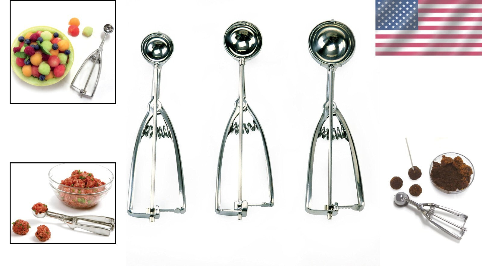 Set of 3 Elegant Stainless Steel Cookie Scoops - Perfect for Ice Cream & More