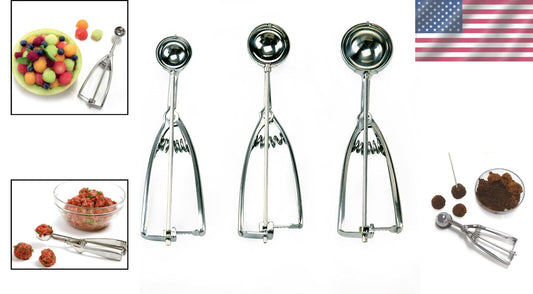 Set of 3 Elegant Stainless Steel Cookie Scoops - Perfect for Ice Cream & More
