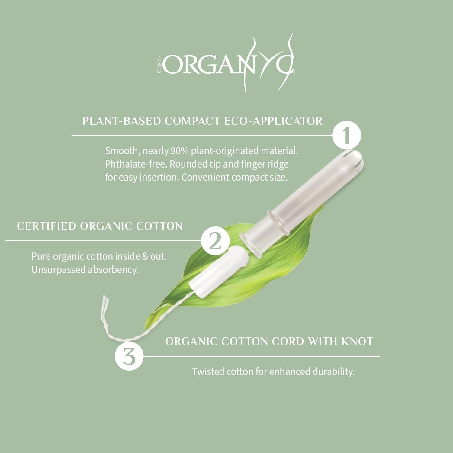 Hypoallergenic Organic Cotton Tampons with Plant-Based Applicator - Super Flow