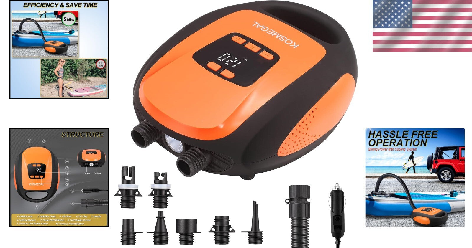 LED Display 20PSI SUP Inflator - Electric Pump for Kayaks, Paddleboards & More