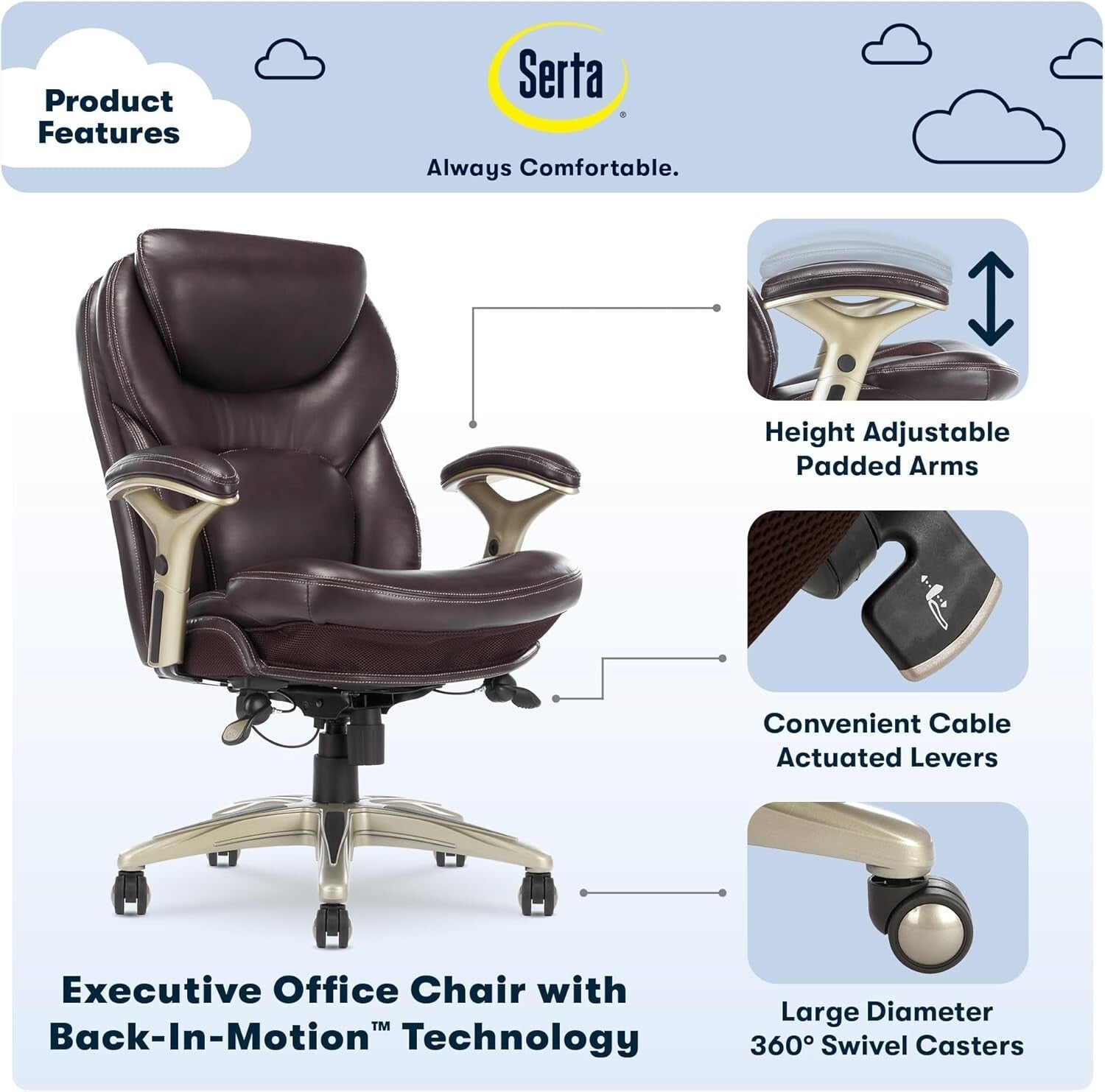 Premium Chestnut Brown Executive Office Chair with Ergonomic Support and Style