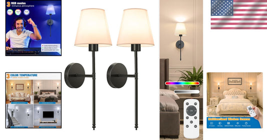 Customizable Battery-Powered Wall Sconces Set of 2 - 10 Colors + Timer Feature