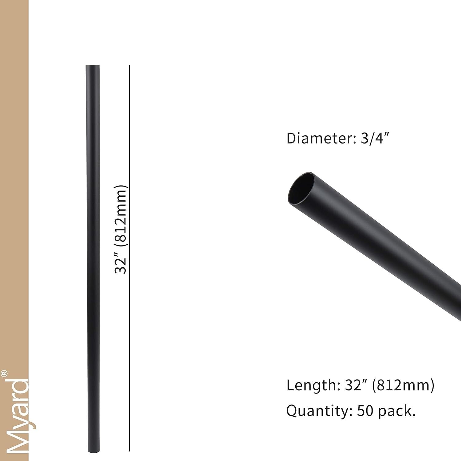 Matte Black Aluminum Balusters 32-Inch Round, Pack of 50 - Never-Rust Design