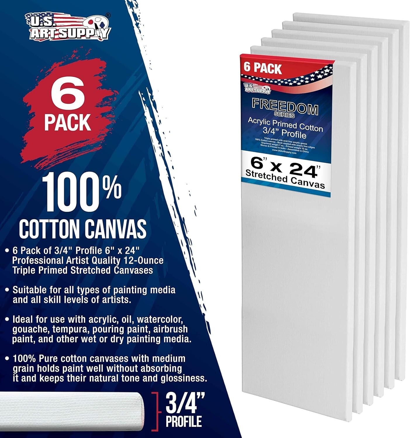 Versatile 6 x 24 Inch Artist Canvas Set - Blank & Ready for Any Medium - 6-Pack