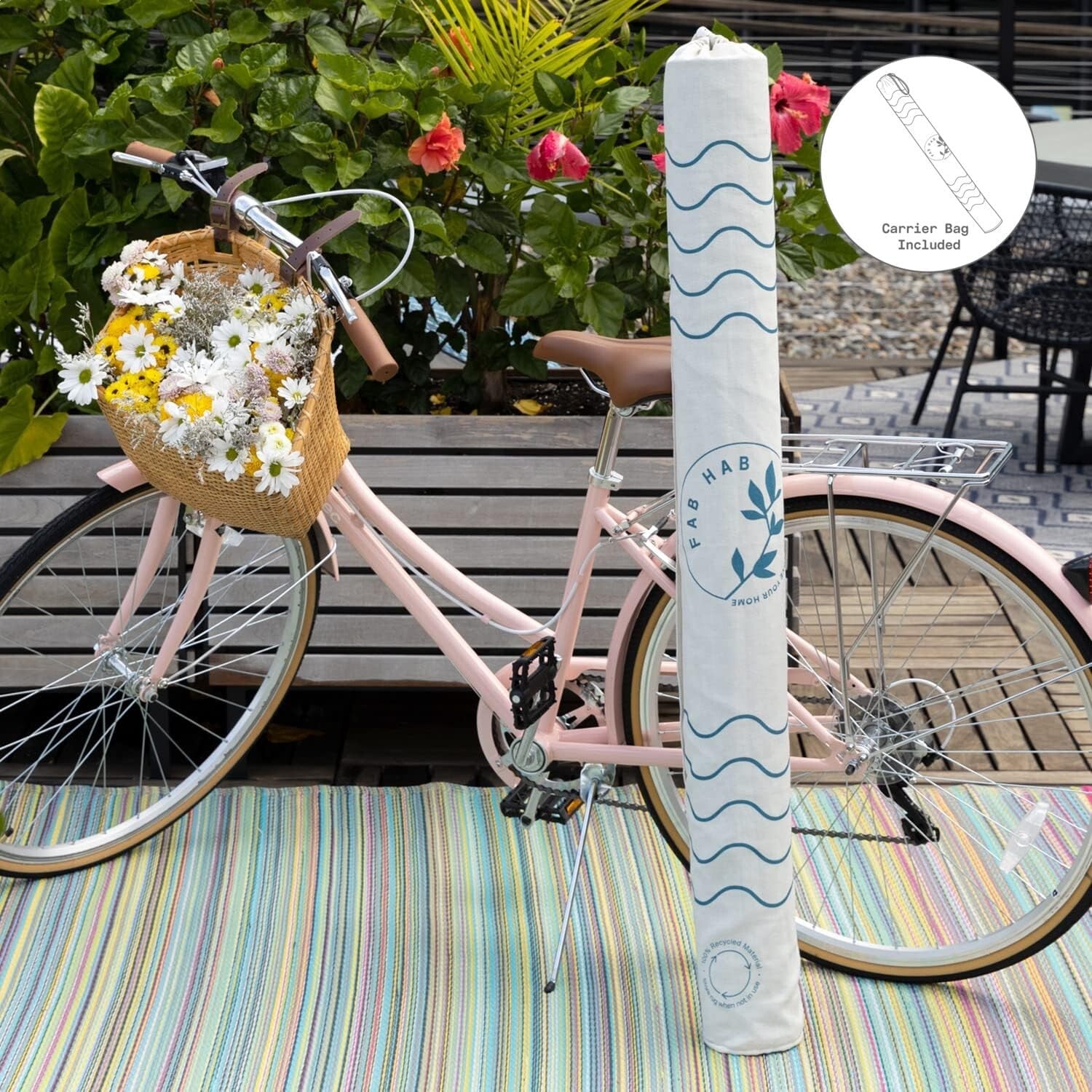 Eco-Friendly Cancun Green Outdoor Rug - Striped & Stain Resistant - 4x6 ft