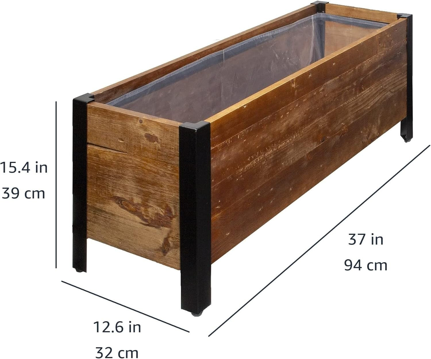 Eco-Friendly Recycled Wood Rectangular Garden Planter - 37 x 13 x 15 Inches