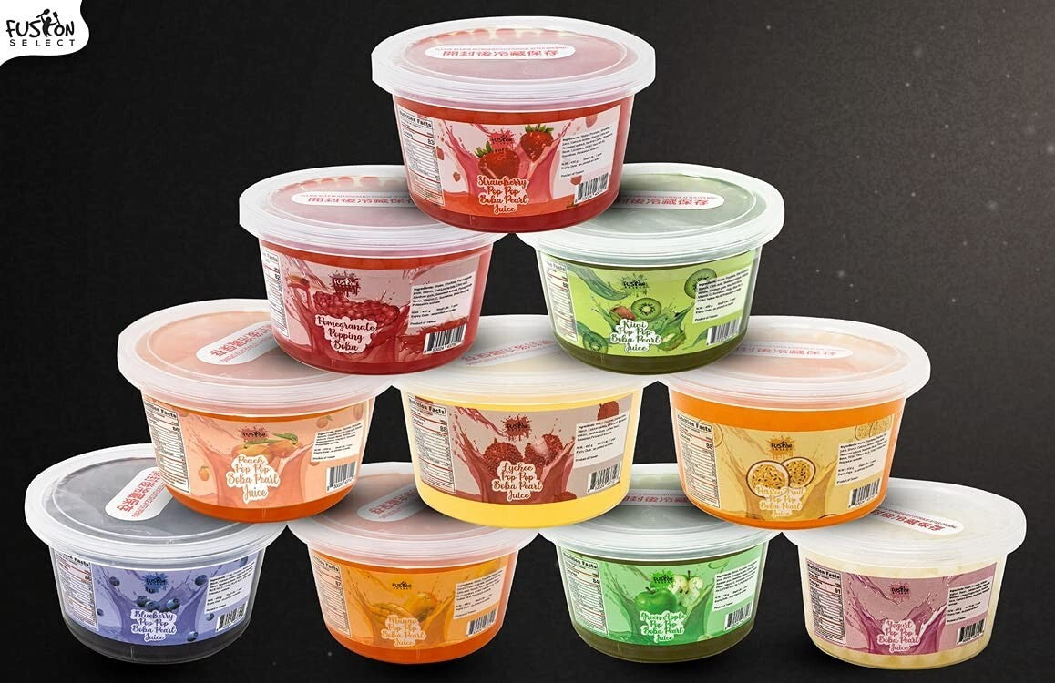 Bursting Bobaz Pearls Variety Pack - 6 Juicy Fruit Flavors for DIY Drinks