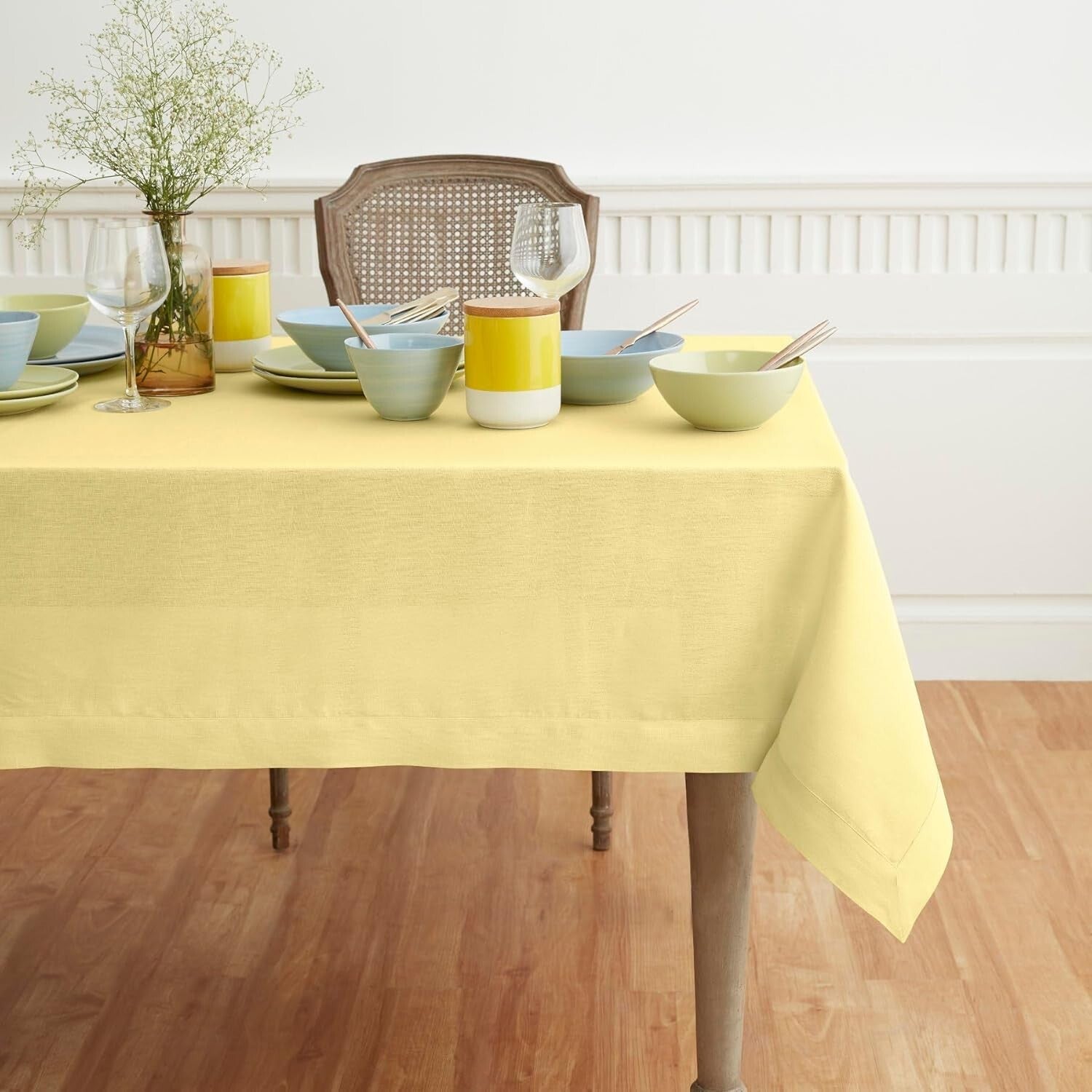 Handcrafted Yellow Linen Tablecloth 60 x 156 - Perfect for Mother's Day Dining