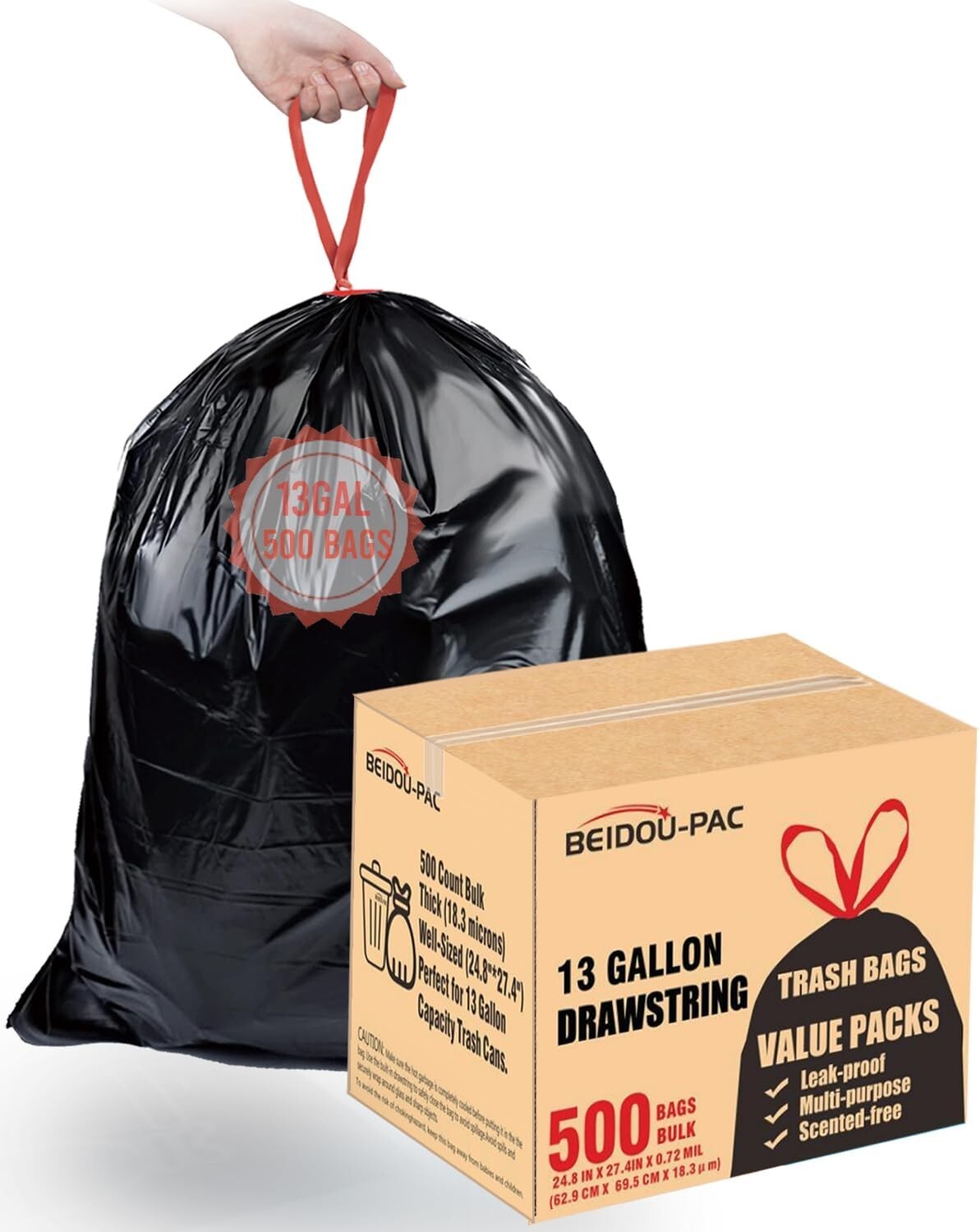 Durable 13 Gallon Trash Bags with Drawstring Closure - 500 Pack Value Option