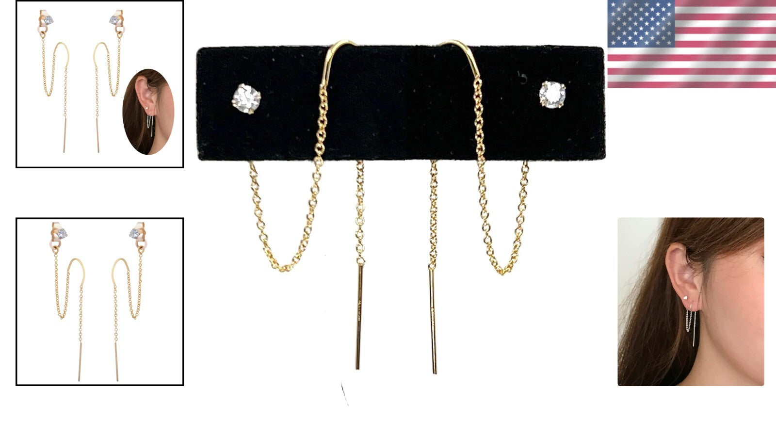 Elegant Cubic Zirconia Double Piercing Earrings - Sterling Silver or Gold Filled