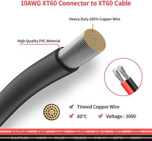 Load image into Gallery viewer, Premium XT60 50FT Extension Cable - 10AWG tinned Copper for RC &amp; Solar Use