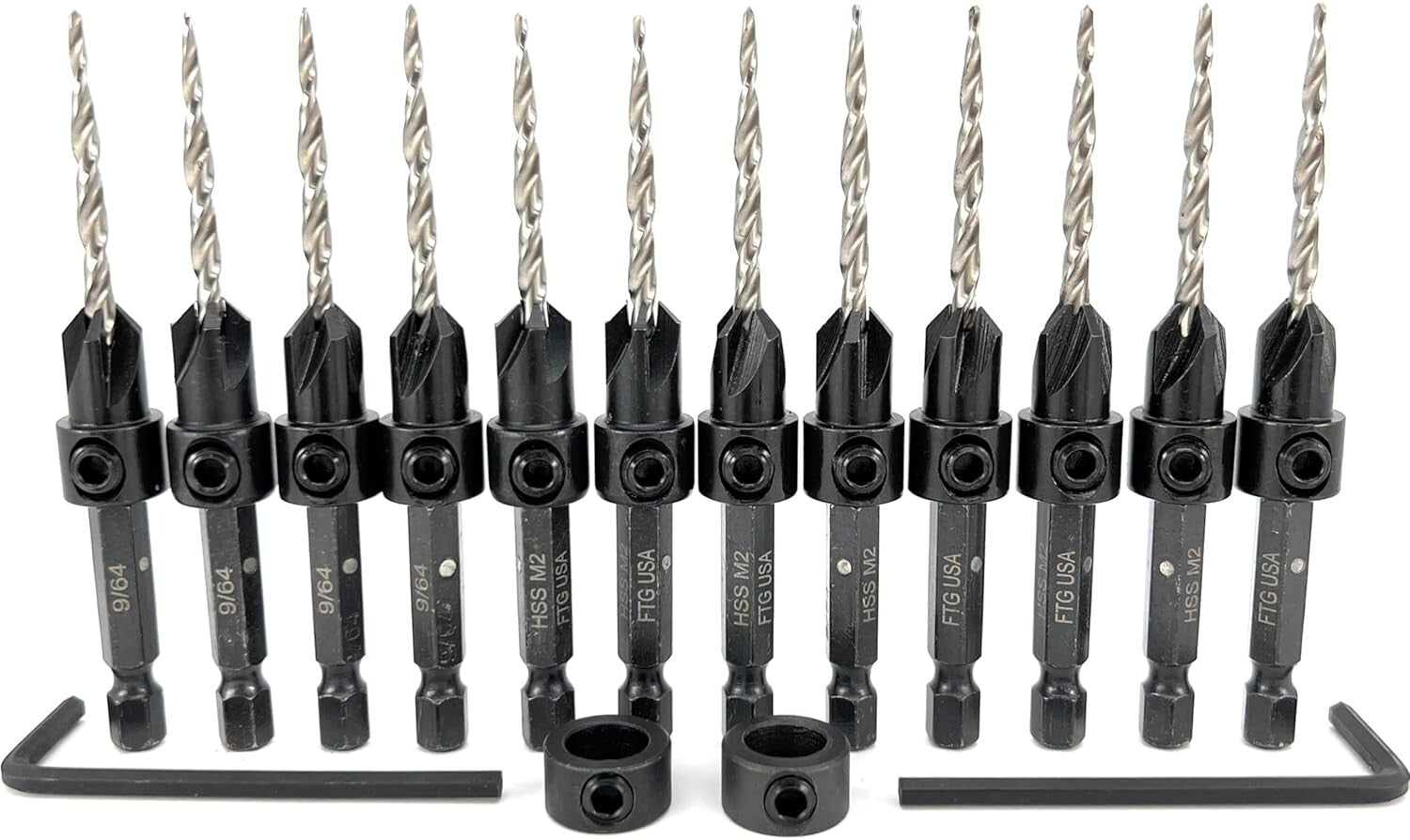 Adjustable Countersink Drill Bit Set - 12-Pc High-Speed Steel for Woodworking