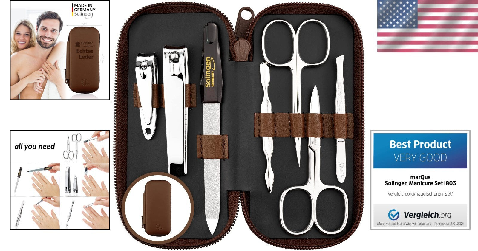 Exclusive Finger & Toe Nail Clipper Set with Real Leather Case - Germany Made