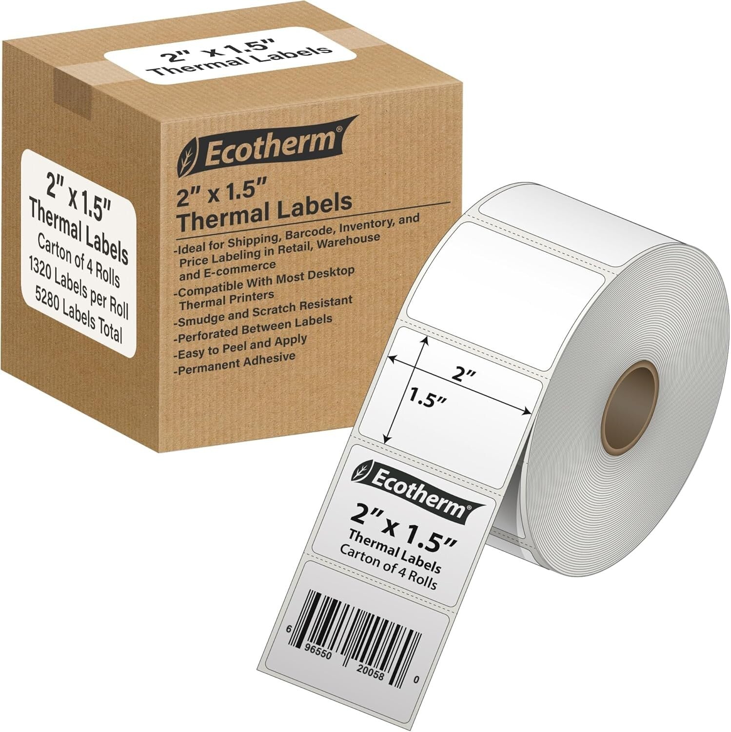 Durable 2" x 1.5" Adhesive Thermal Labels - Perfect for Shipping and Inventory
