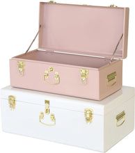 Load image into Gallery viewer, Stylish Pink &amp; White Decorative Storage Box Set of 2 - Metal Trunks