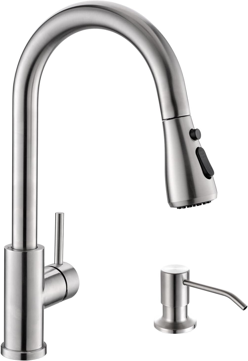 Durable Pull Down Kitchen Faucet & Soap Dispenser Combo - Easy Install 304 SS
