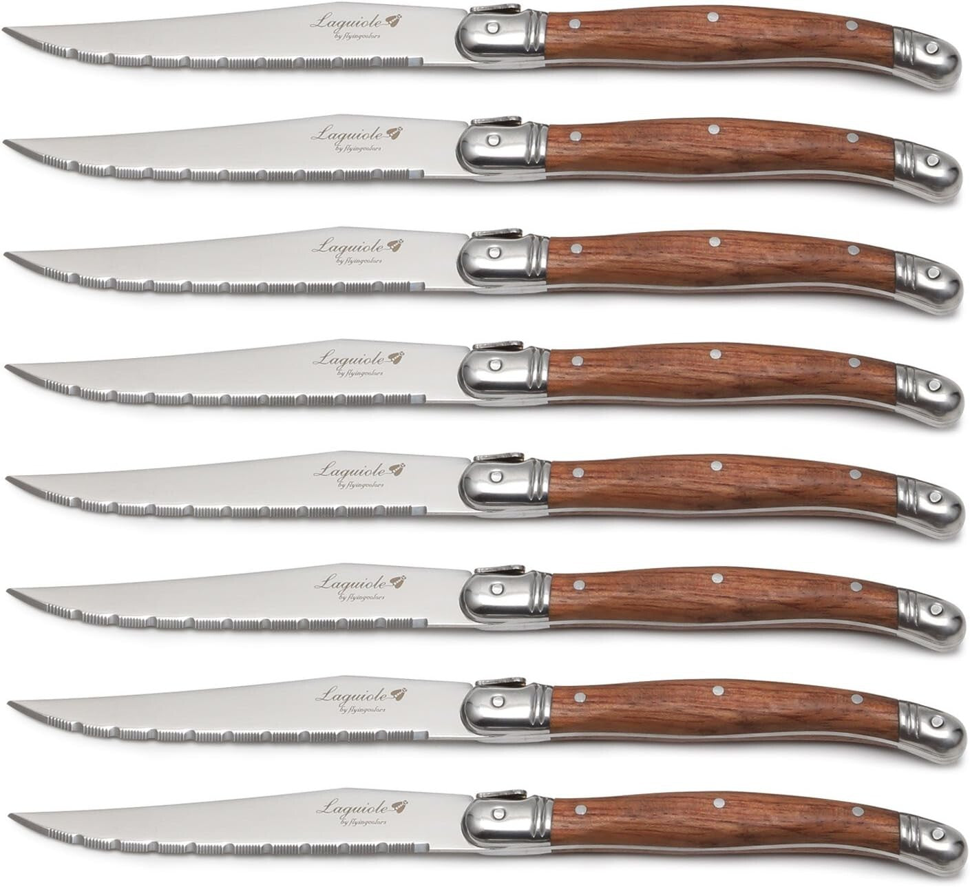Elegant 8-Piece Steak Knife Set with Wood Handles - Gift-Ready & Dishwasher Safe