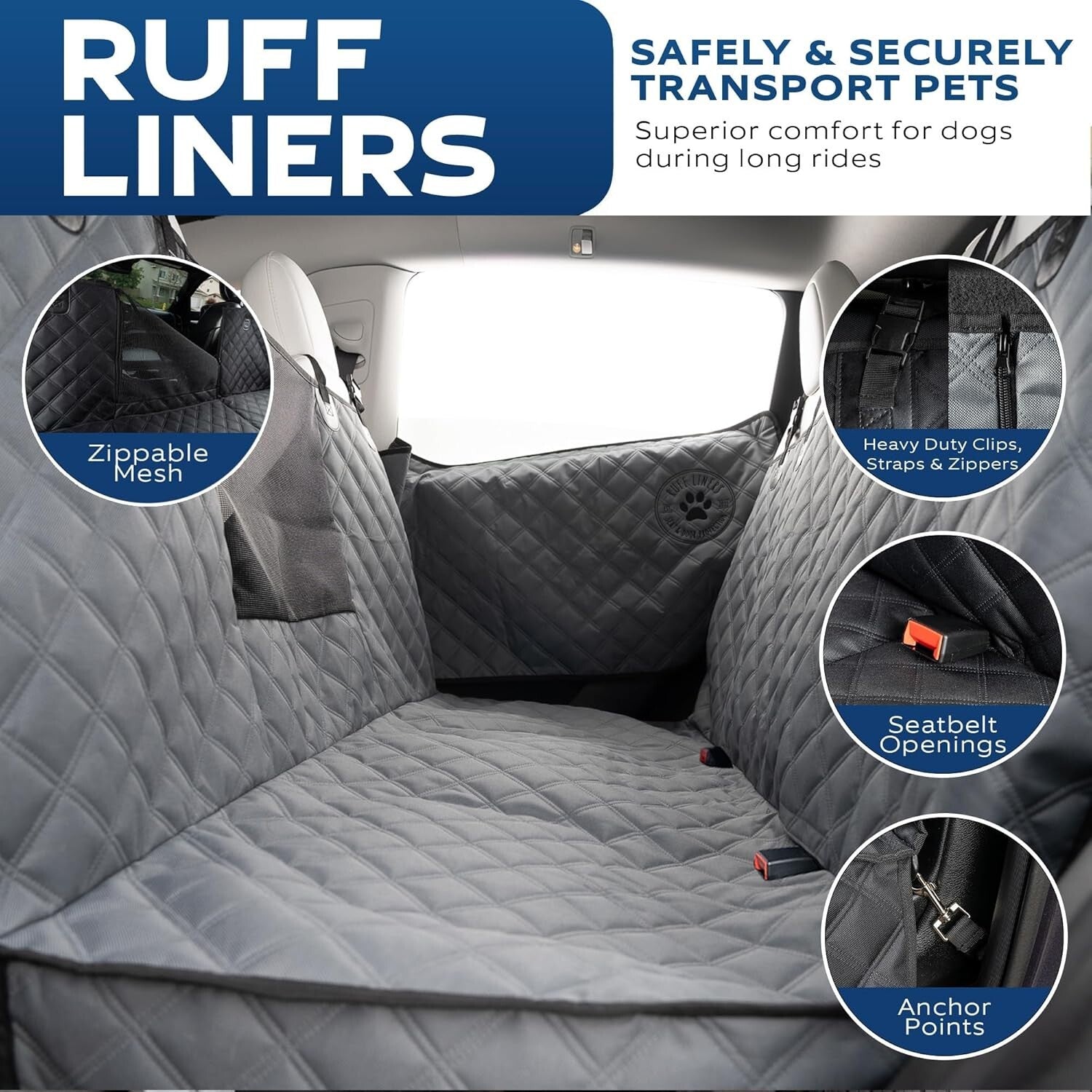 Gray Waterproof Dog Hammock for Car Back Seat – Medium Size for SUV & Trucks