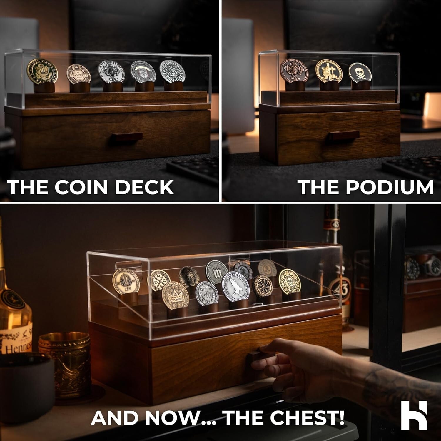 Premium Walnut Coin Display Case for Collectors - Holds 50 Coins with Drawer