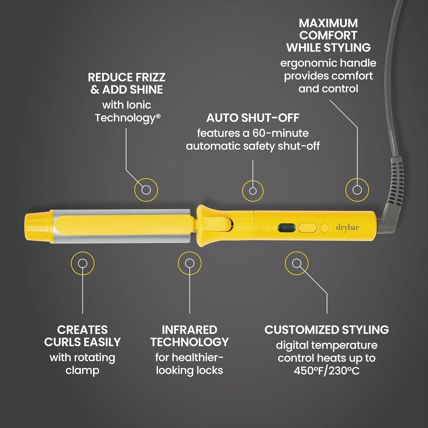 Ceramic Rotating Curling Iron with Ionic & Infrared Technology for Lustrous Hair