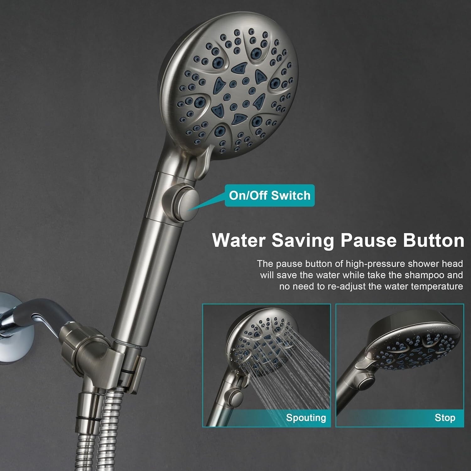 Durable Handheld Shower Head Set for Kids & Elderly - 8 Modes & Adhesive Mount
