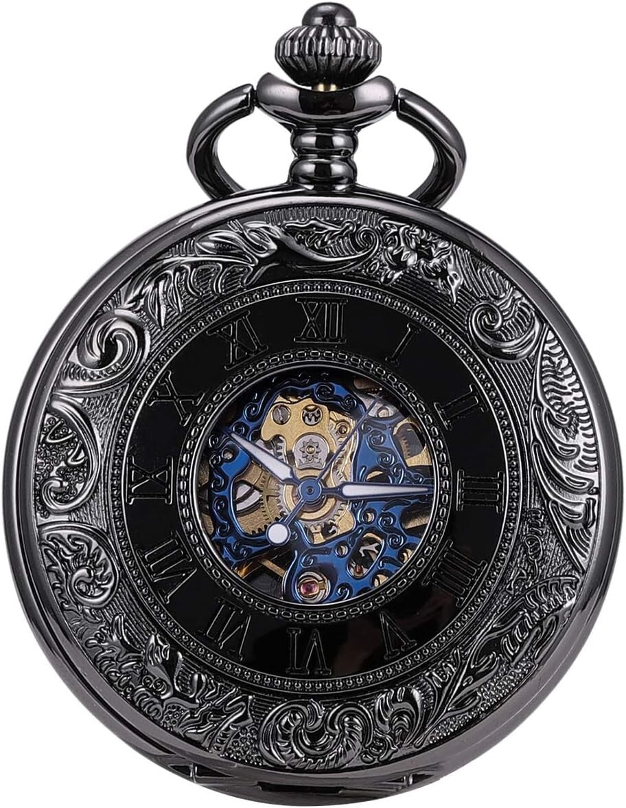 47mm Battery-Free Skeleton Pocket Watch with Custom Engraving - Men’s & Women’s