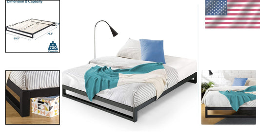 Trisha 7-Inch Queen Metal Platform Bed Frame with Wood Slat Support - Black