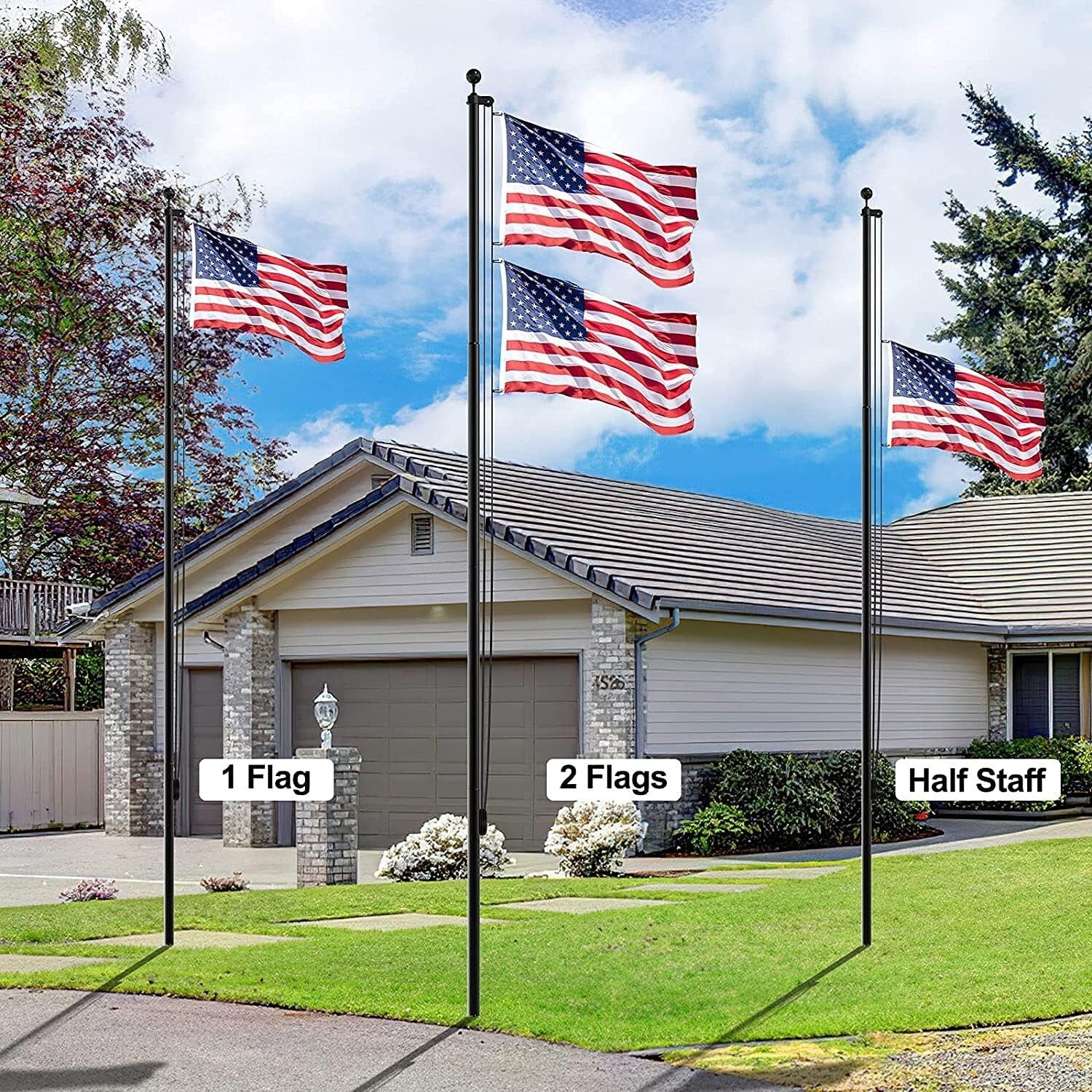 Versatile 25 FT Black Flag Pole with 3x5 Flag - Space-Saving and Elegant Design