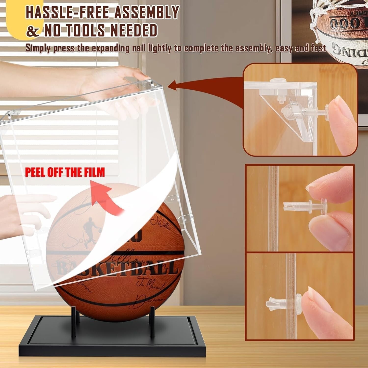 Stylish Clear Acrylic Display Case with Solid Wood for Autographed Collectibles