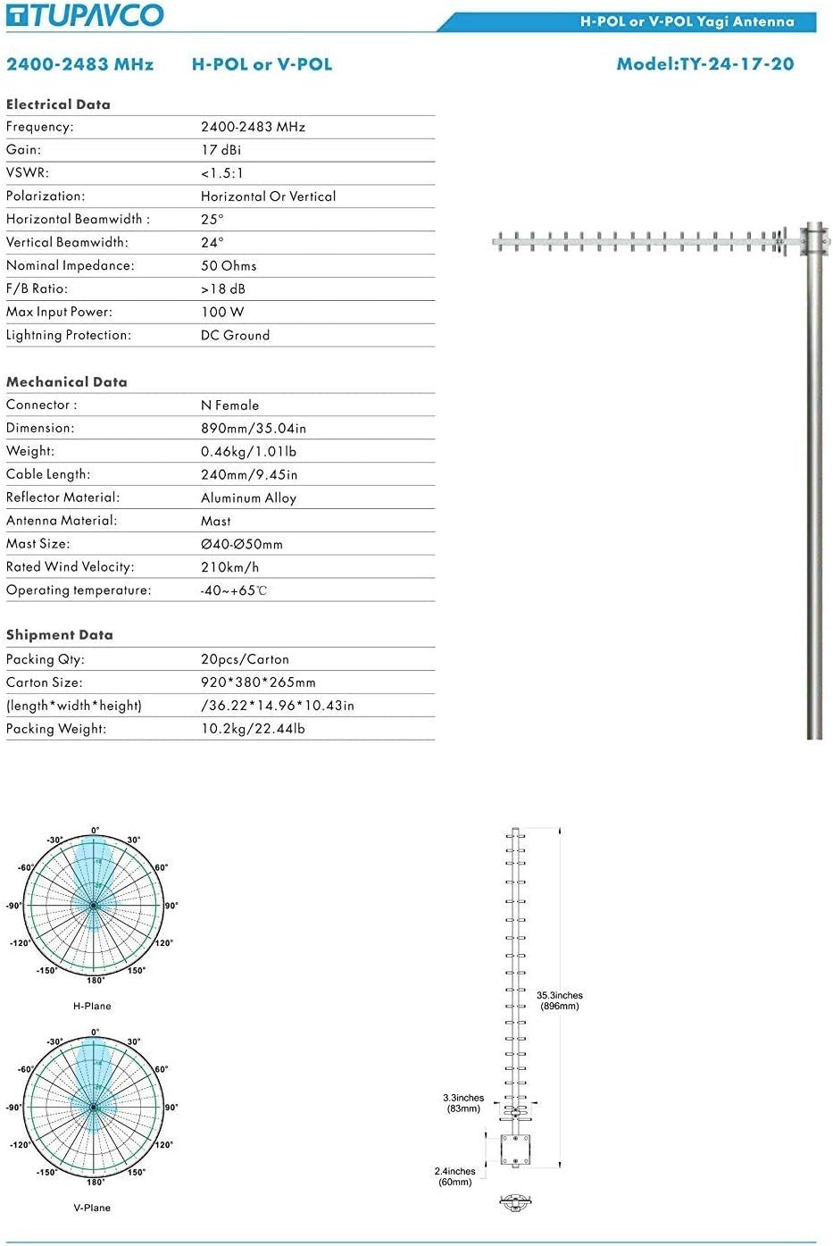 Weatherproof 2.4GHz Yagi Antenna - 17dBi High Gain for Reliable Connectivity