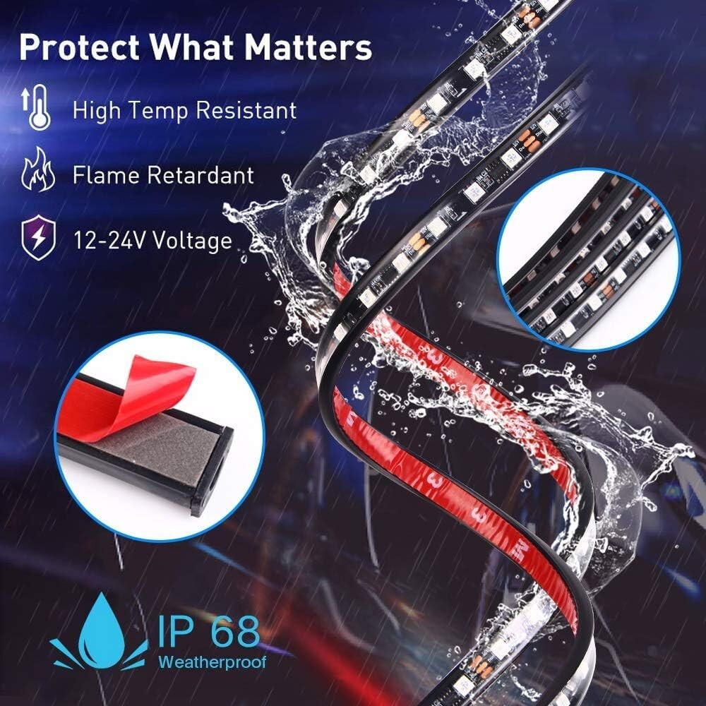 Customizable Bluetooth Car Underglow Lighting - 6 Strips, Waterproof Design