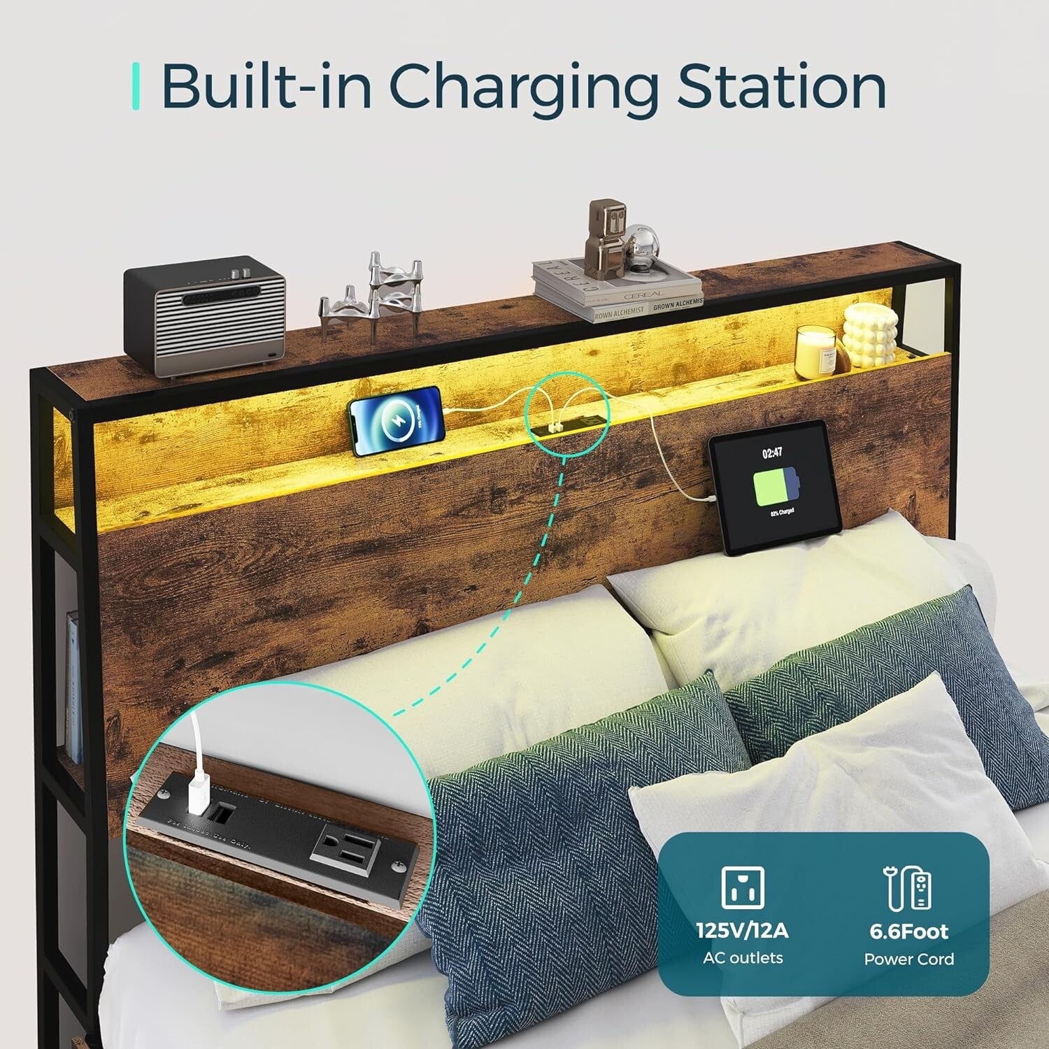 Heavy-Duty Twin Bed Frame with Stylish Ergonomic Headboard & Under-Bed Storage