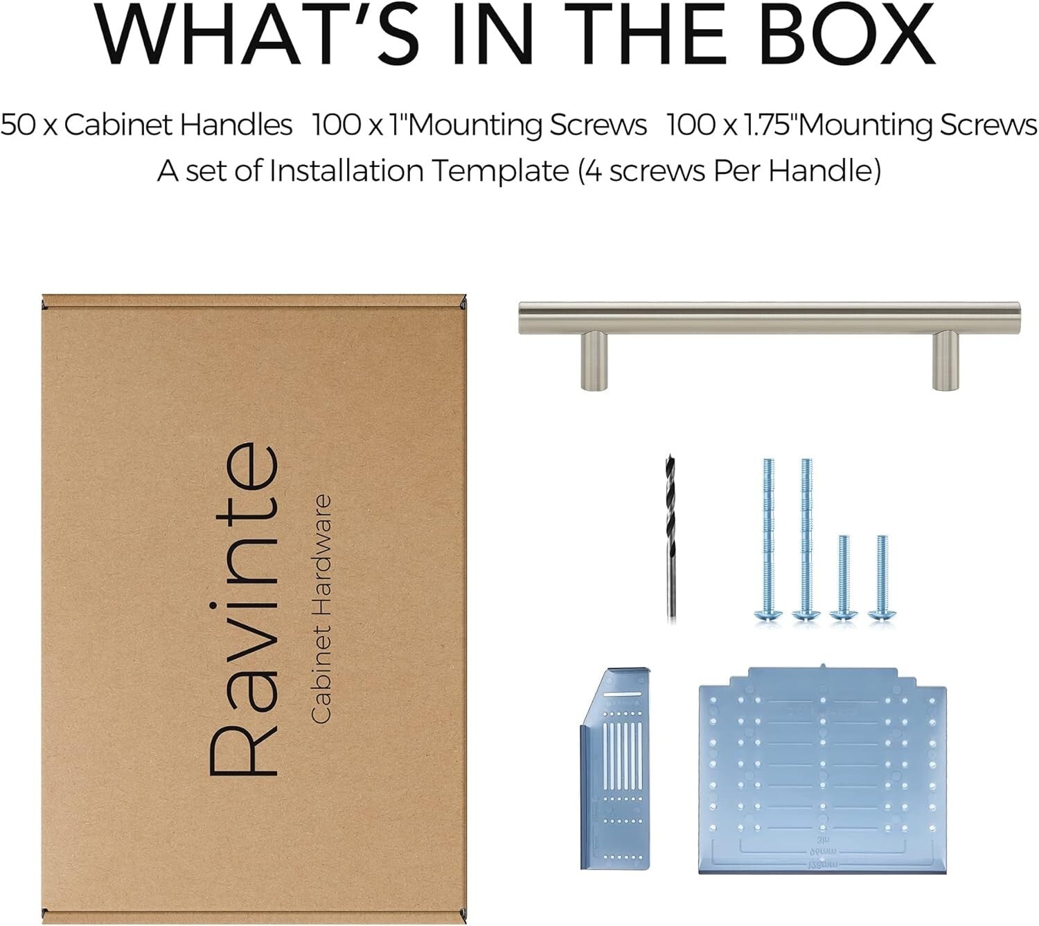 Versatile Stainless Steel Cabinet Pulls - 50 Pack, 7.38'' Length for All Styles