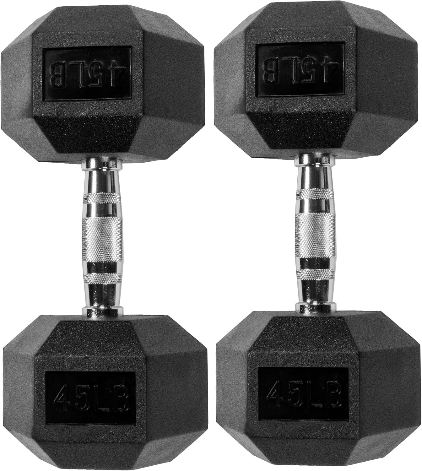 Durable Rubber Encased Hex Dumbbells - 45LB Pair for Effective Strength Training
