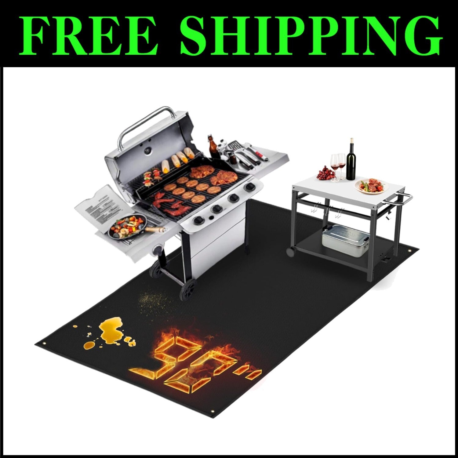 Fireproof and Easy-Clean 90x48 in Grill Mat - Perfect for Outdoor Grilling