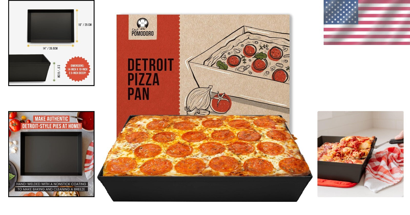 Heavy Duty Detroit Style Pizza Pan, 10 x 14 Inch - Ideal for Authentic Baking