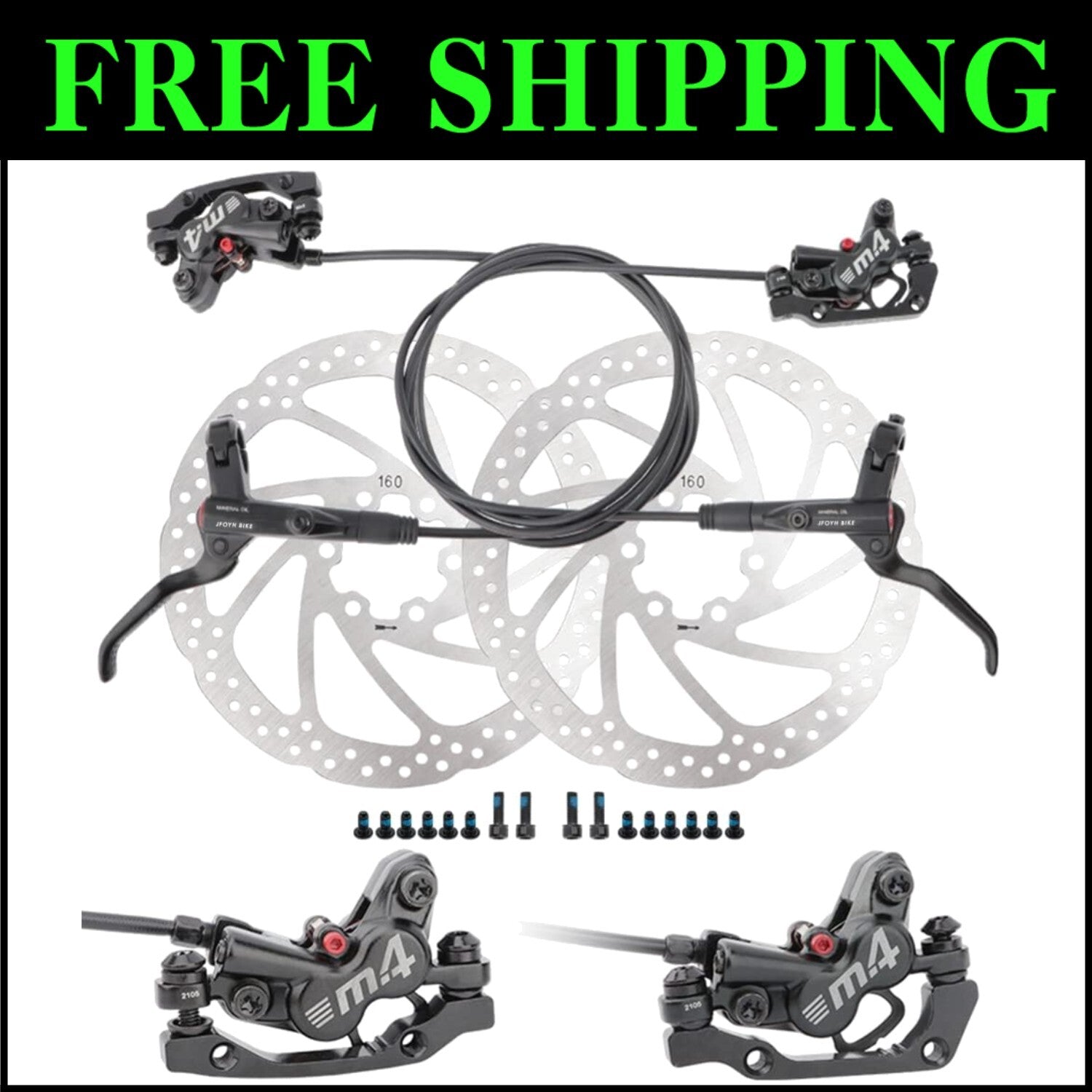 Adjustable Hose 4-Piston MTB Hydraulic Brake Set - Complete with Floating Discs