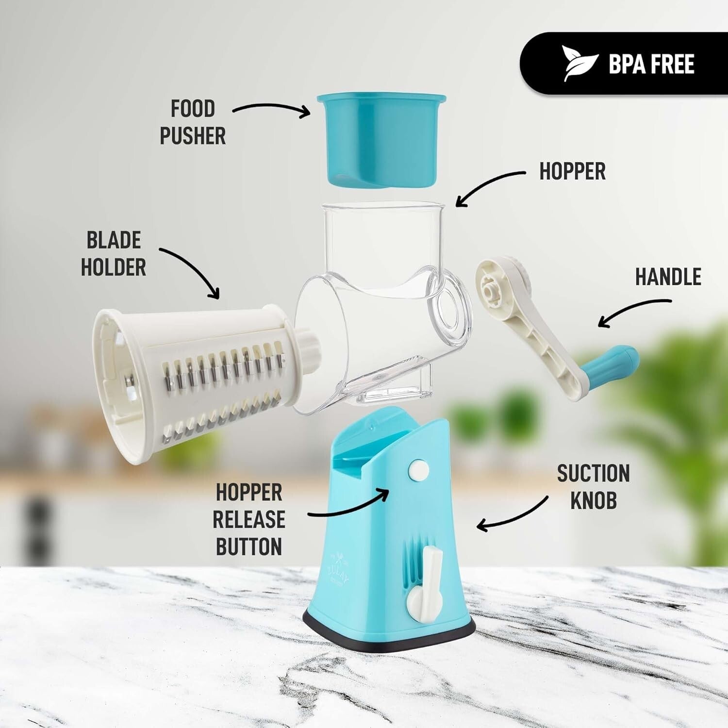 5-Blade Vegetable Chopper - Hand Crank Grater with Suction Base for Fast Prep