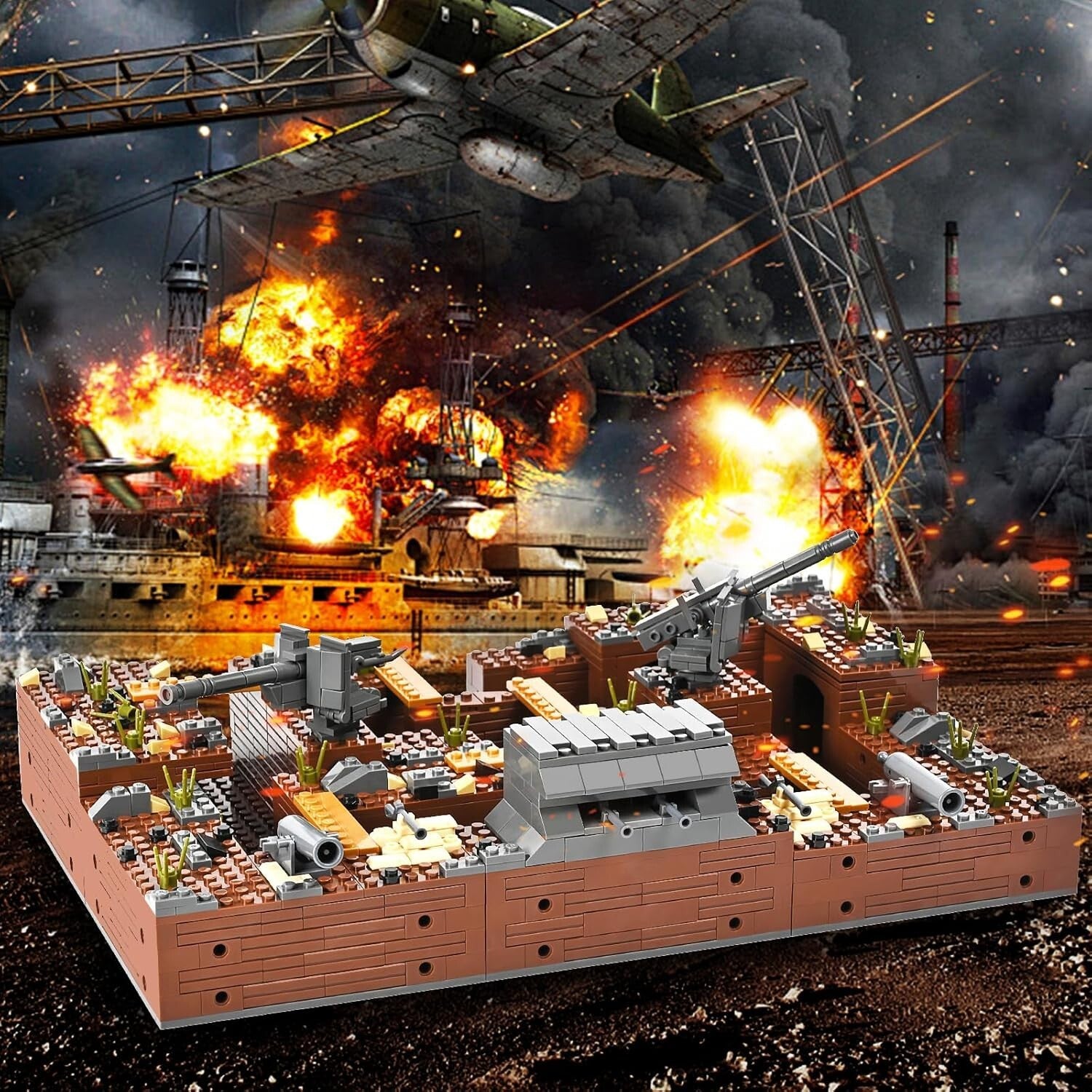 WW2 Military Building Blocks – 1350 Pcs with Anti-Aircraft Guns & Minifigures