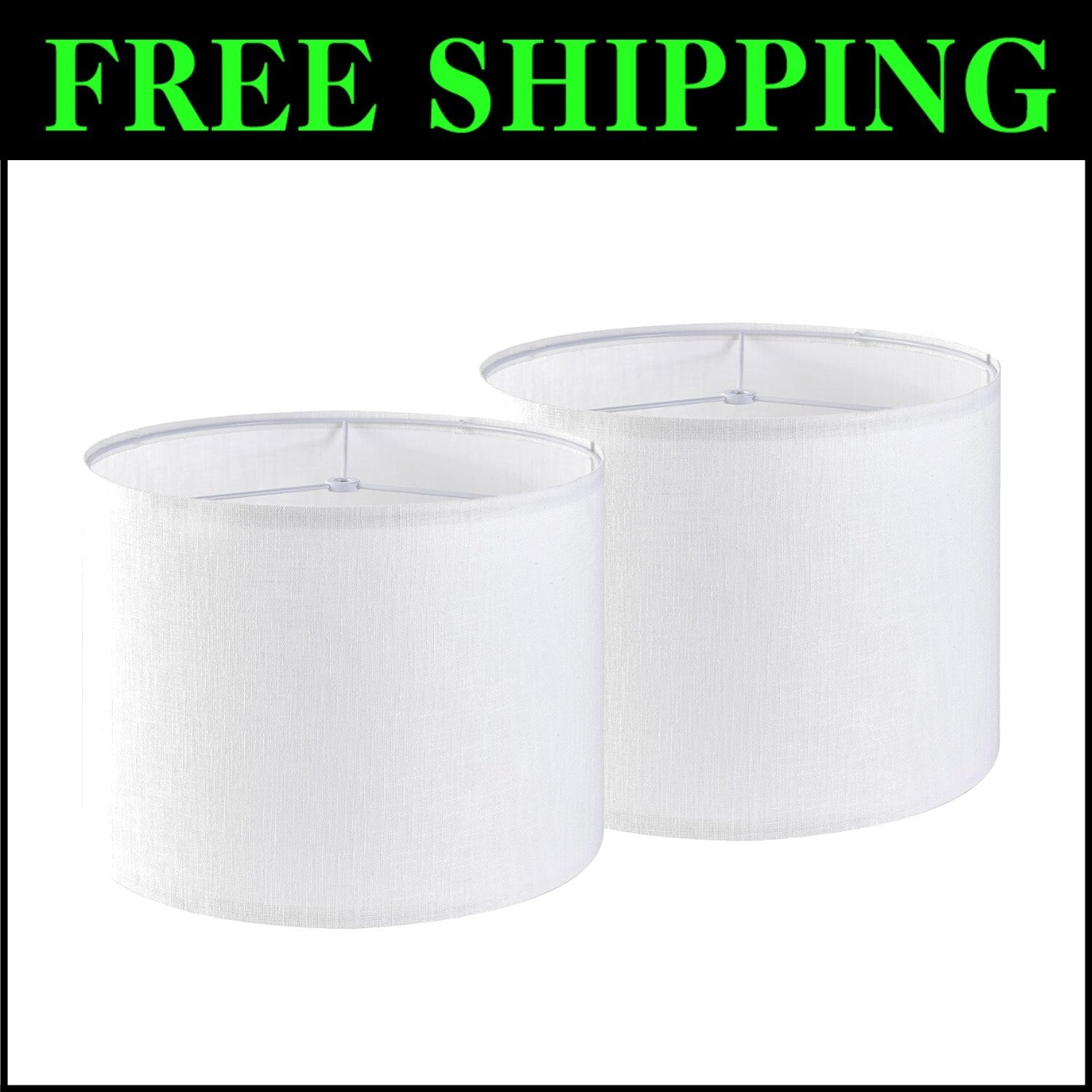 Easy Assembly White Linen Drum Lampshades - 16" Large Set of 2 for Versatile Use