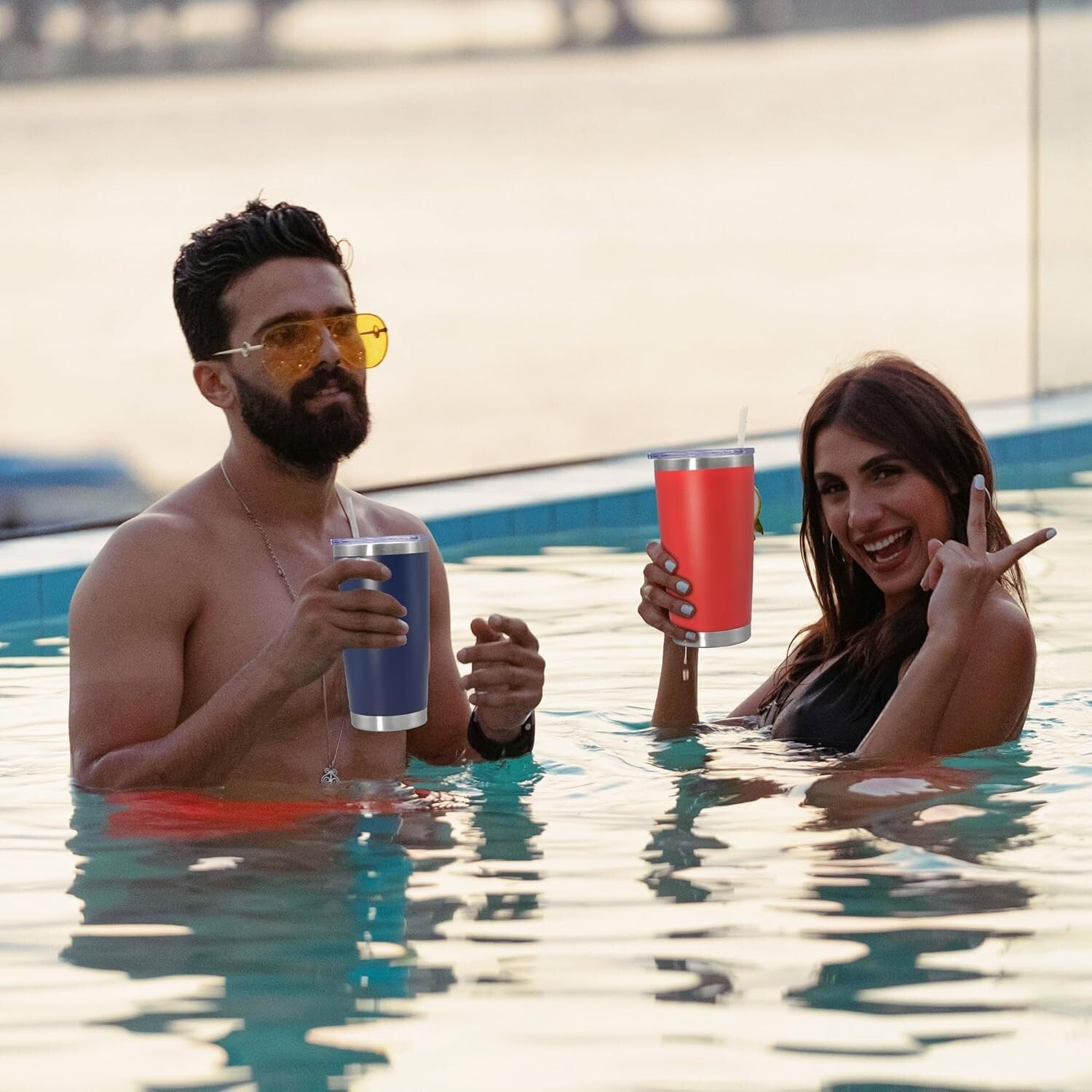 Insulated 20 oz Coffee Travel Mugs - Navy Powder Coated 8-Pack for All Occasions