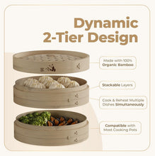 Load image into Gallery viewer, Lightweight 10-Inch Bamboo Steamer with Ceramic Dish for Flavorful Cooking