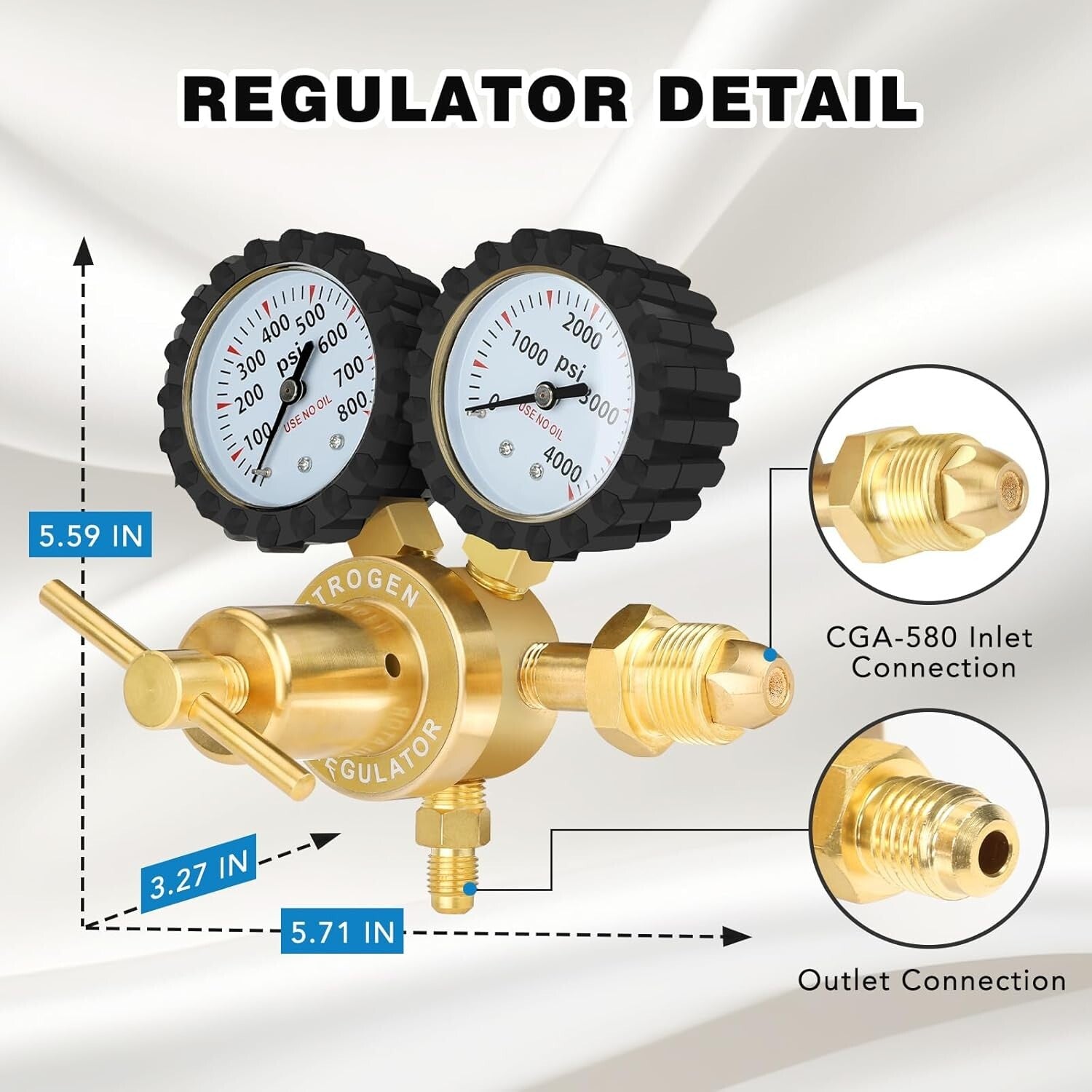 0-800 PSI Nitrogen Regulator for HVAC with 78.7" Safety Hose & Easy-Read Gauges