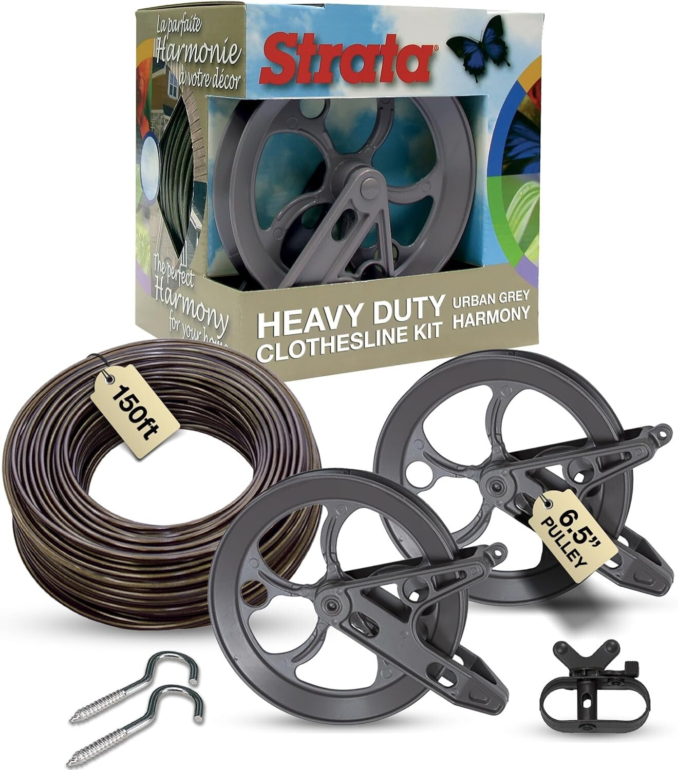 Effortless Installation 150ft Clothesline Kit with Pulleys & Winch for Outdoors