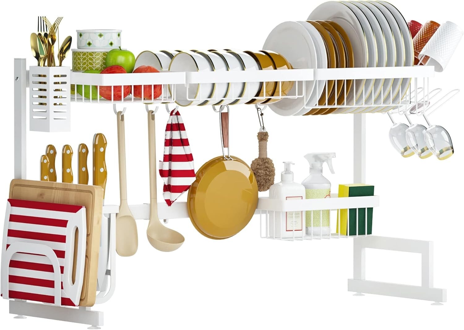 Adjustable Over Sink Dish Drying Rack - Stainless Steel 2-Tier Kitchen Organizer