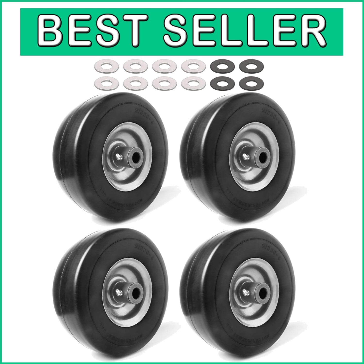 Durable 4-Pack Flat-Free Tire Assemblies - 9" Diameter Lawn and Garden Solutions