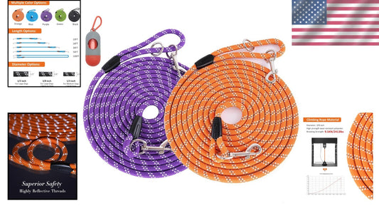 Premium 2 Pack Long Dog Leashes: 50FT with Reflective Thread for Added Safety